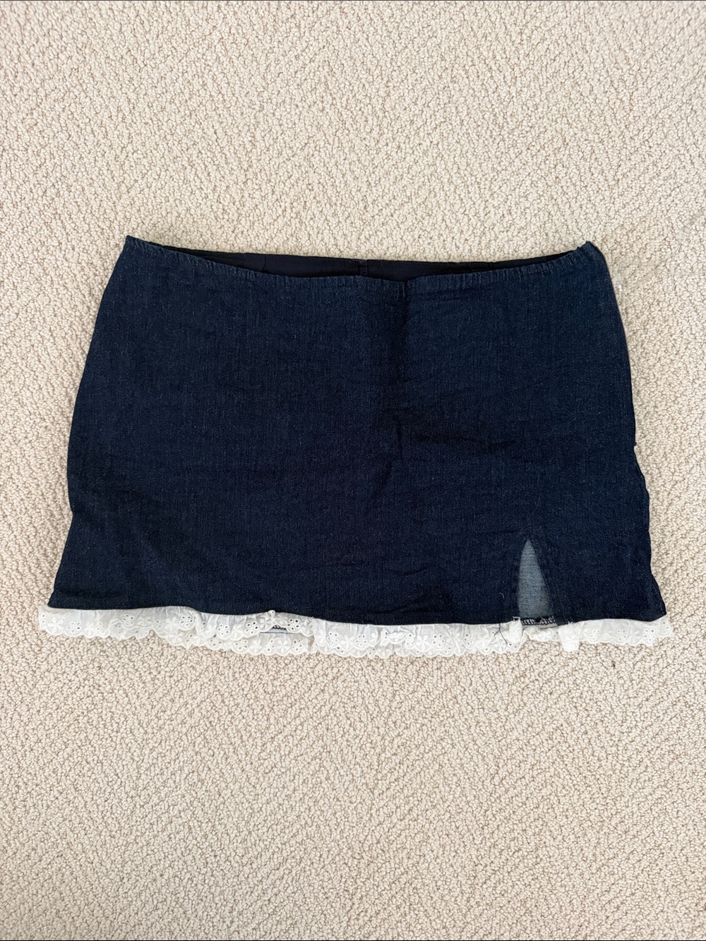PacSun Dark Blue Denim Mini Skirt with White Lace Hem